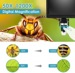 7 inch LCD Digital Microscope with 32GB TF Card 50-1200X Maginfication 1080P USB Video Microscope Camera with Wired Remote for Circuit Board Soldering PCB Kids Coin Microscope
